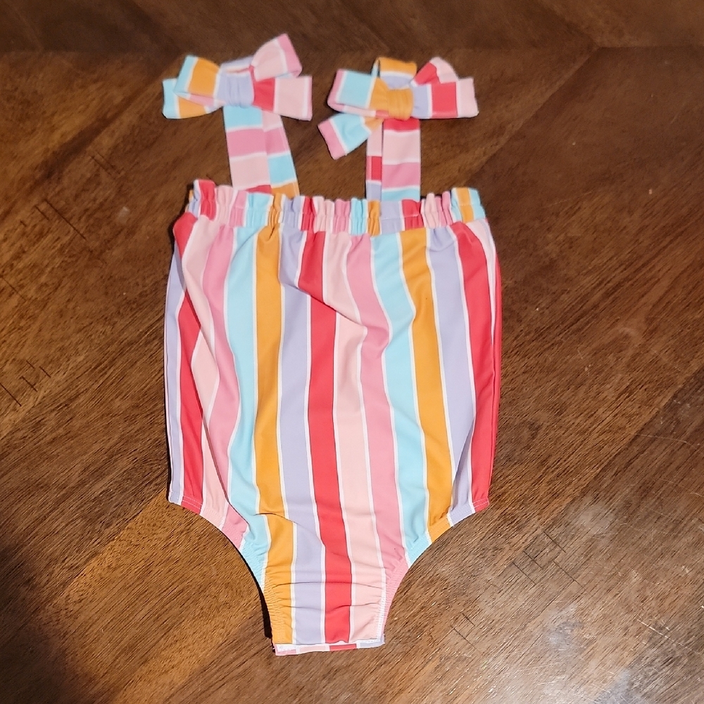 Mud Pie Colorful Striped One Piece with Pink Tutu 2T - Picture 4 of 7